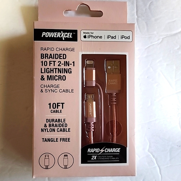 NIB POWERXCEL PINK RAPID GJARGE 10 FT CABLE FOR IPHONE/IPAD/IPOD - Picture 6 of 6